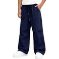 thumbnail image 1 of Uobin Boys Sweatpants Wide Leg Baggy Drawstring Elastic Waist Athletic Open Bottom Joggers with Pockets 5-16 Years, 1 of 4