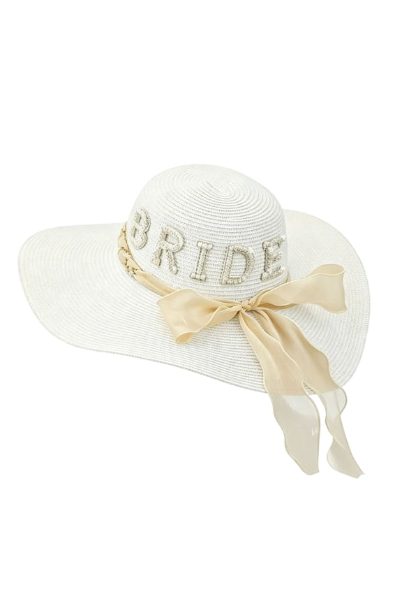 Bride Beach Hat Sun Straw Floppy Hat Bride Beach Hat for Women Bridal Honeymoon Wedding Party Engagement