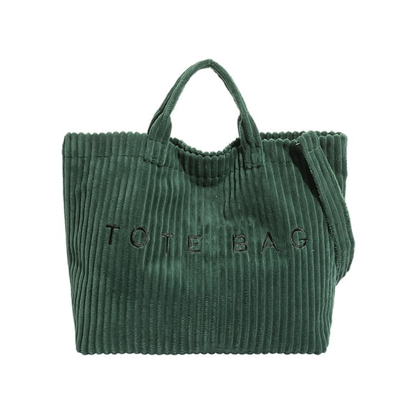 Uobin Corduroy Tote With Embroidered Letter Design Casual Shoulder Handbag For Daily Use