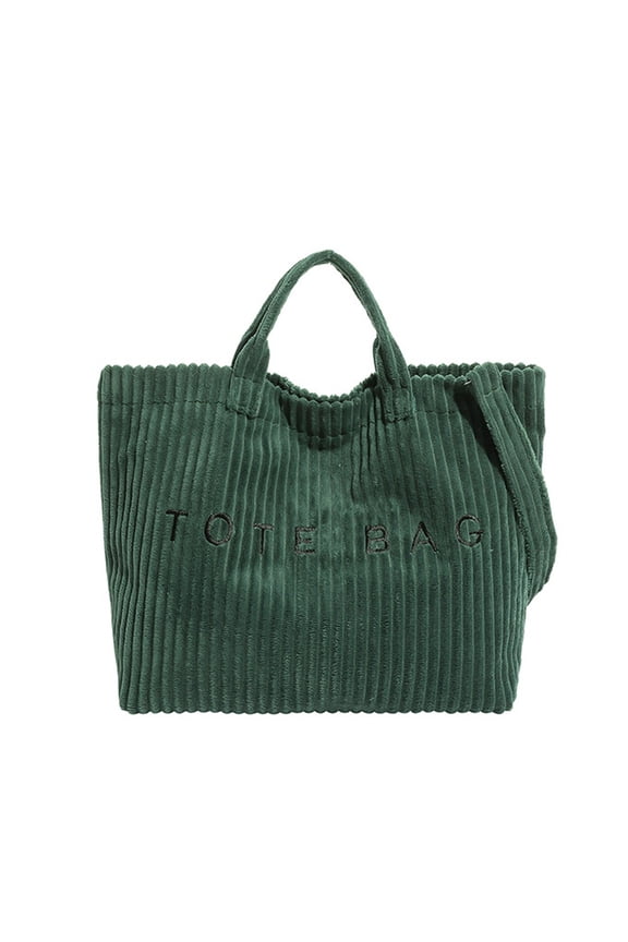 Corduroy Tote With Embroidered Letter Design Casual Shoulder Handbag For Daily Use