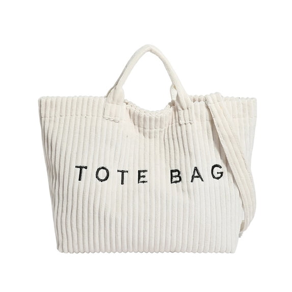 Uobin Corduroy Tote With Embroidered Letter Design Casual Shoulder Handbag For Daily Use