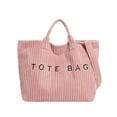 thumbnail image 1 of Uobin Corduroy Tote With Embroidered Letter Design Casual Shoulder Handbag For Daily Use, 1 of 4