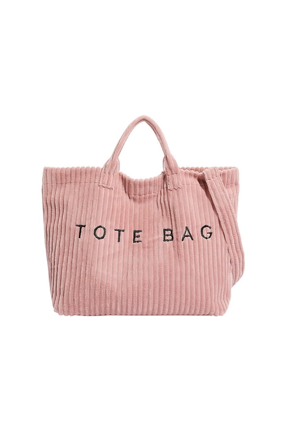 Corduroy Tote With Embroidered Letter Design Casual Shoulder Handbag For Daily Use