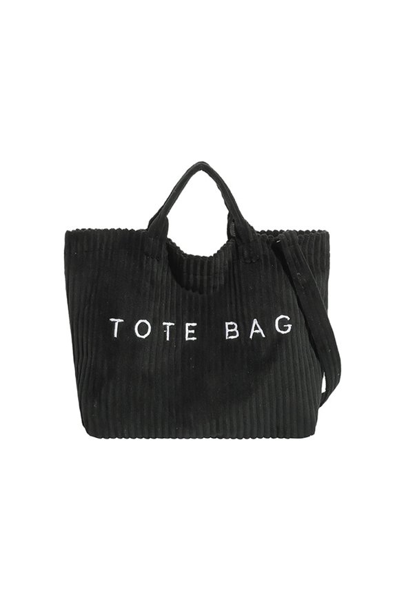 Corduroy Tote With Embroidered Letter Design Casual Shoulder Handbag For Daily Use