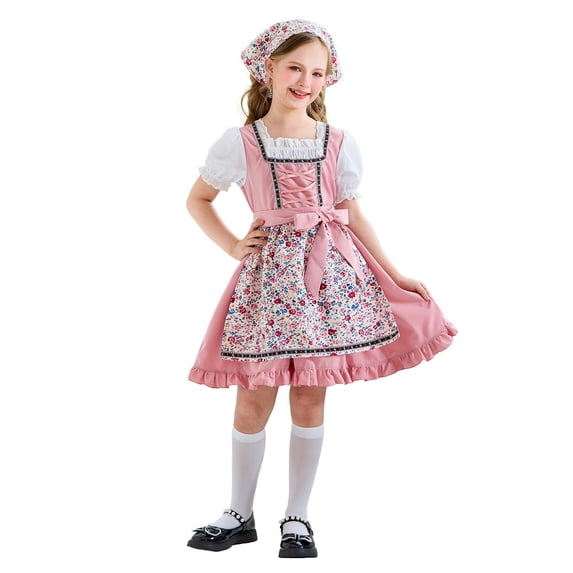 Uobin Girls 2 Piece Dirndl Farm Dress For Holidays Outfit Toddler Kids Style Summer Party Wear for 5-14 Years