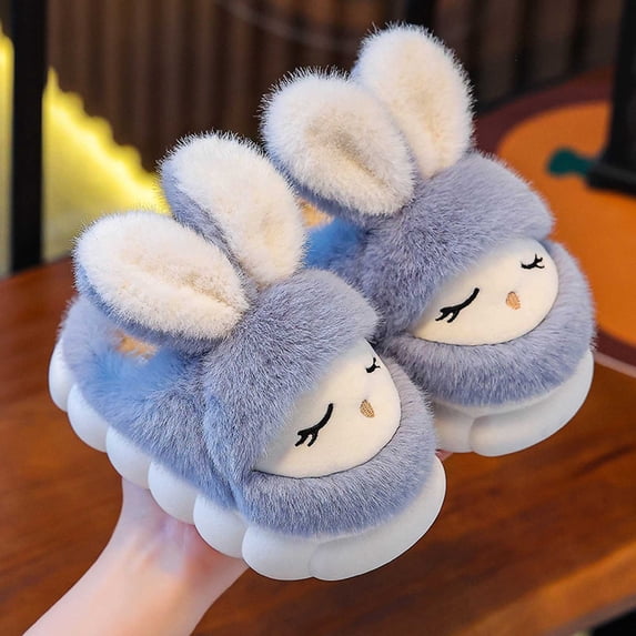 Uobin Girls Cute Sleeping Bunny Slippers Warm Winter House Shoes Non- On Indoor Outdoor for Kids