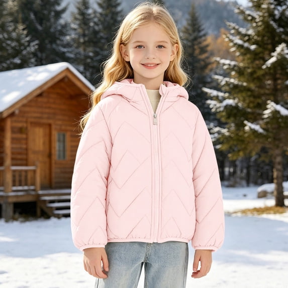 Uobin Girls -Lined Hooded Parka Jacket, Mid-Length Winter Coat with Zip Pockets for Kids Outdoor