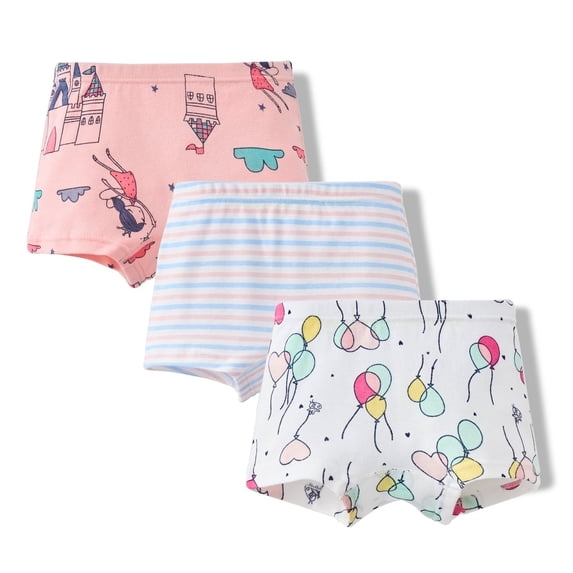 Uobin Girls'Soft Cotton Boyshort Underwear Little Kids Panties | Assorted Prints Stretchy Fabric Breathable Comfortable 3-Pack