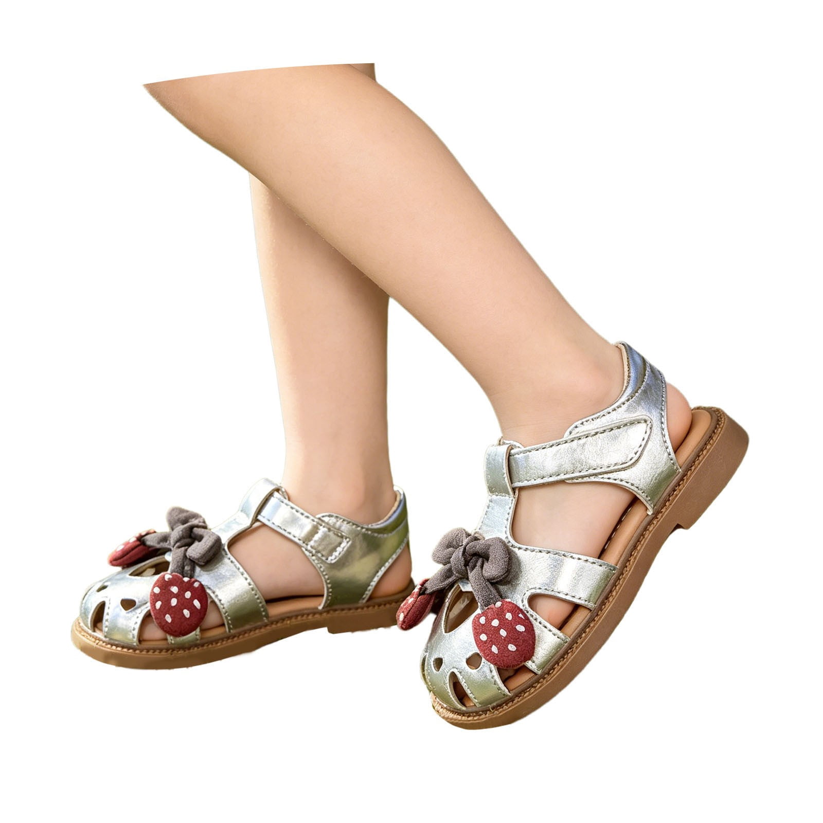 Girls Summer Sandals Bow Strawberry Pattern Soft Sole Non- Hollow Out Toddler Walking Shoes 12M-6Y