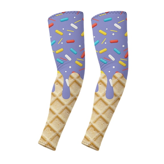 Uobin Ice Cream Baseball Arm Sleeves Funny rinted Sun Protection Compression Arm Sleeve Breathable Outdoor Anti-UV Sports Arm Guards