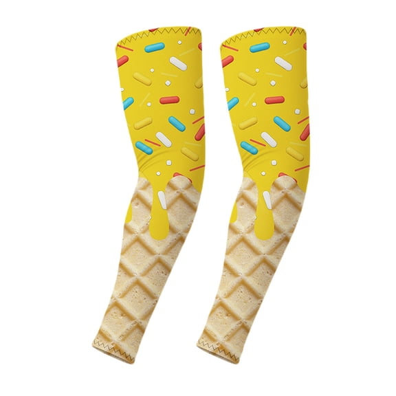 Uobin Ice Cream Baseball Arm Sleeves Funny rinted Sun Protection Compression Arm Sleeve Breathable Outdoor Anti-UV Sports Arm Guards