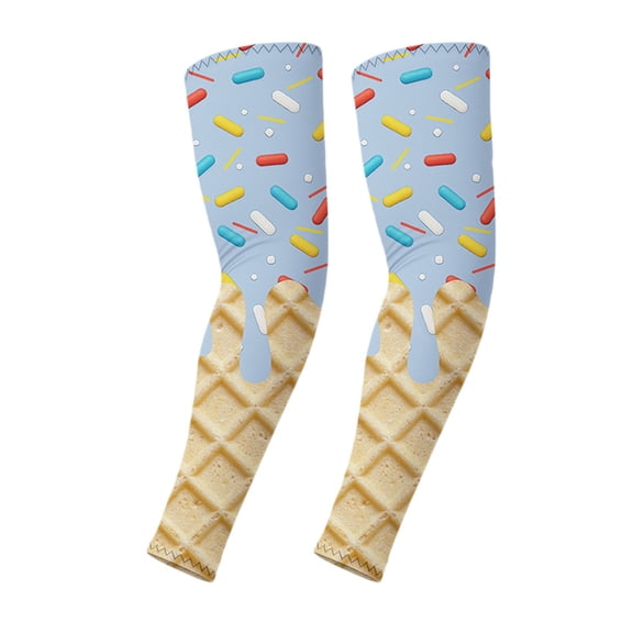 Uobin Ice Cream Baseball Arm Sleeves Funny rinted Sun Protection Compression Arm Sleeve Breathable Outdoor Anti-UV Sports Arm Guards