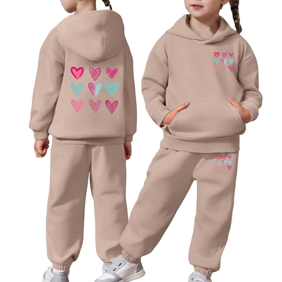Uobin Kids 2 Piece Trendy Tracksuit Set Fall Winter Boys Girls Printed Hoodie Sweatpants Casual All-Match Outfit 2-13 Years
