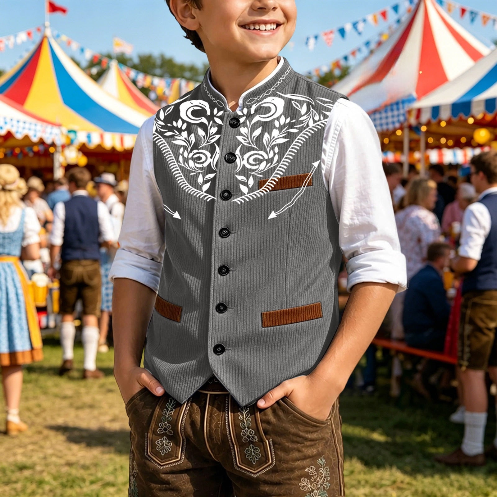 Uobin Kids Bavarian Corduroy Vest Sleeveless Button-Up Layering Piece ...