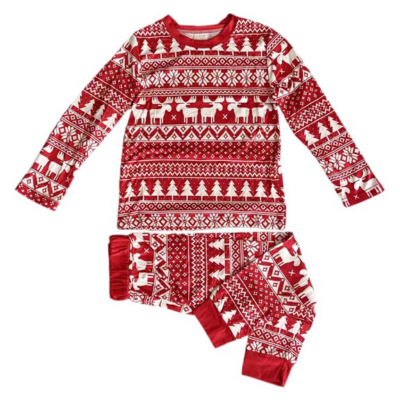 Uobin Kids Christmas Print Pajama Set,Children Long Sleeve Top and Pants for Family Matching Sleepwear and Holiday Photos