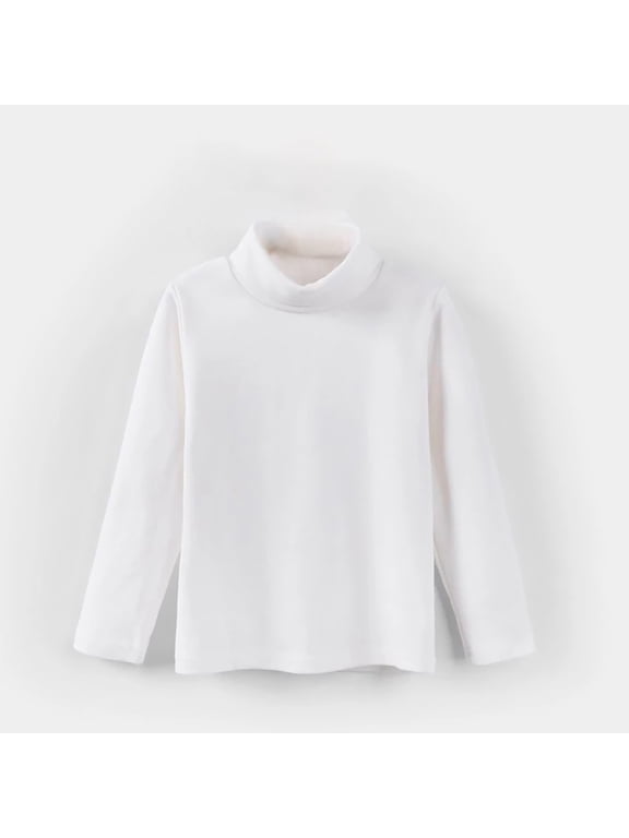 Kids Cotton Turtleneck Long Sleeve T‑Shirt, Solid Color Thermal Base Layer Top, Warm Layering Undershirt for Boys Girls Fall Winter 3-16Y
