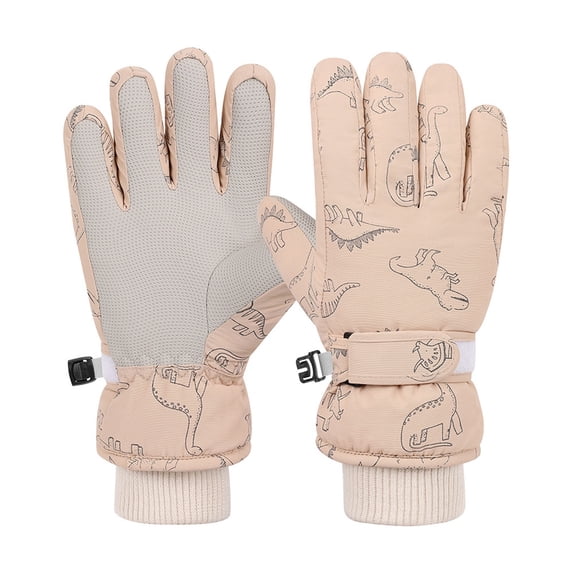 Uobin Kids Dinosaur Print Ski Gloves Warm Waterproof Snow Mittens for Boys Girls Youth Winter Outdoor Cold Weather Sports