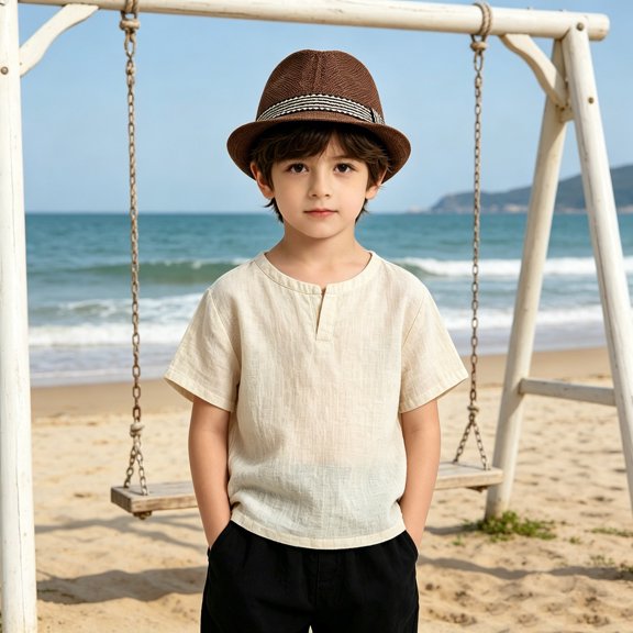 Uobin Kids Fedora Hat Classic Wide Brim Beach Party Sun Hat for Boys Girls Toddler Youth Summer Outdoor Vacation Fun Play