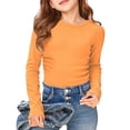 thumbnail image 1 of Uobin Kids Girls Long Sleeve Shirts Casual Crewneck Ribbed Knit Tops | Ruched Side Slim Fit Tee Shirt 5-14 Years,Soft Breathable Tee, 1 of 3