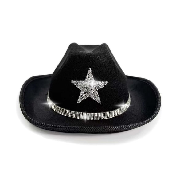 Uobin Sparkly Star Cowboy Hat For Kids Western Party Festival Sun Outdoor Play Girls Boys Carnival Beach Rhinestone