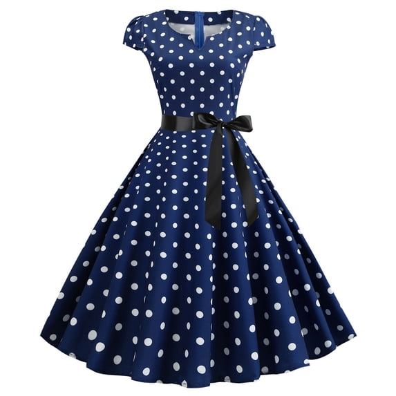 Uobin Kingfancy Women Vintage 1950s Dress Retro Party Swing Dresses with Cap Sleeves