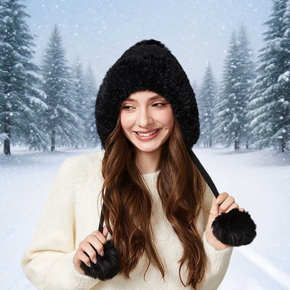 Uobin Knitted Hat With Triple Pom Poms Lined Warm Winter Ear Cold Weather Outdoor Cozy Thermal Headwear