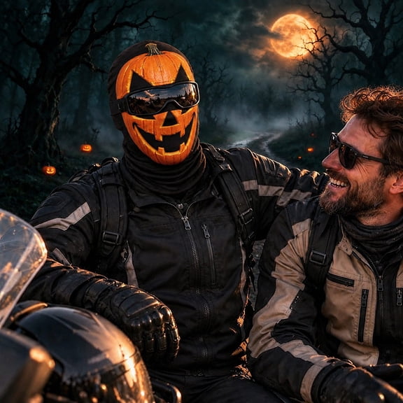 Uobin Pumpkin Mask Full Face Halloween Riding Mask with Goggles Motorcycle Motocross Party Face Cover for Men