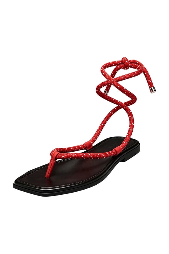 Rope Flat Sandals for Women Strappy Open Toe Thong Sandals Adjustable Ankle Strap Summer Beach Casual Flip Flops
