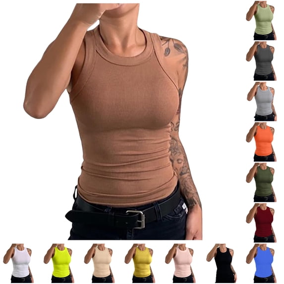 Uobin Sleeveless Tank Tops for Women High Neck Racerback Ribbed Knit Top Summer 2026 Casual Basic Slim Fit Workout Shirts