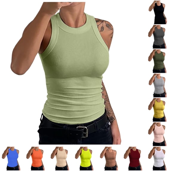 Uobin Sleeveless Tank Tops for Women High Neck Racerback Ribbed Knit Top Summer 2026 Casual Basic Slim Fit Workout Shirts