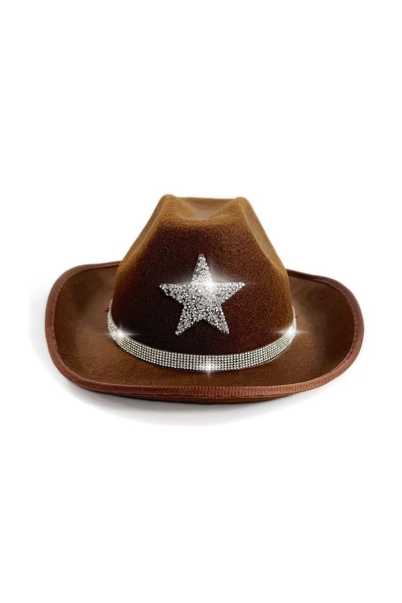 Sparkly Star Cowboy Hat For Kids Western Party Festival Sun Outdoor Play Girls Boys Carnival Beach Rhinestone