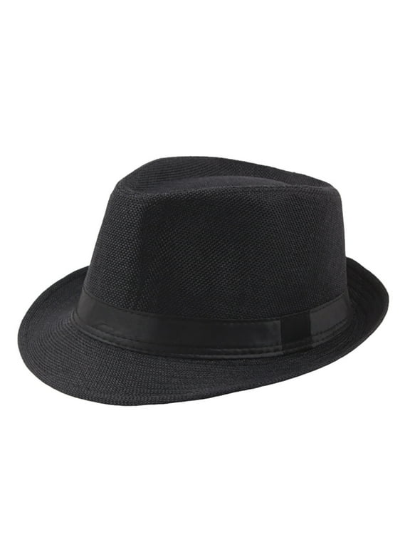 Straw Trilby Fedora Hat for Men-1920s Felt Panama Hat Short Brim Summer Sun Visor Hat with Ribbon