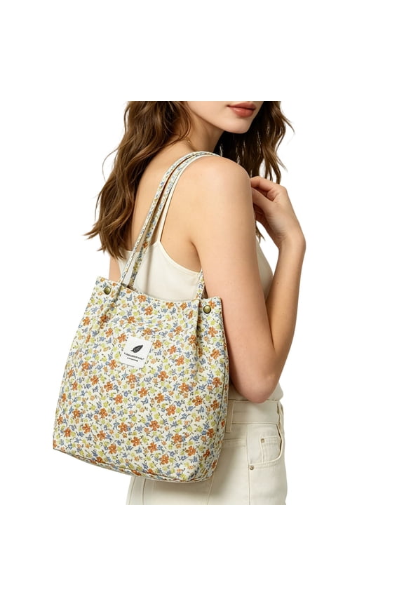 Stylish Corduroy Closure Tote For Lightweight Casual Shoulder Handbag With Spacious Interior