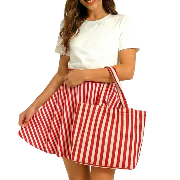 Uobin Stylish Minimalist Casual Large Capacity Striped Tote For Everyday Use Spacious Carryall
