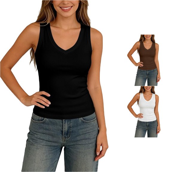 Uobin Tank Tops for Women V Neck Ribbed Knit Slim Fitted Sleeveless Basic Tee Tanks Casual Summer Clothes 2026
