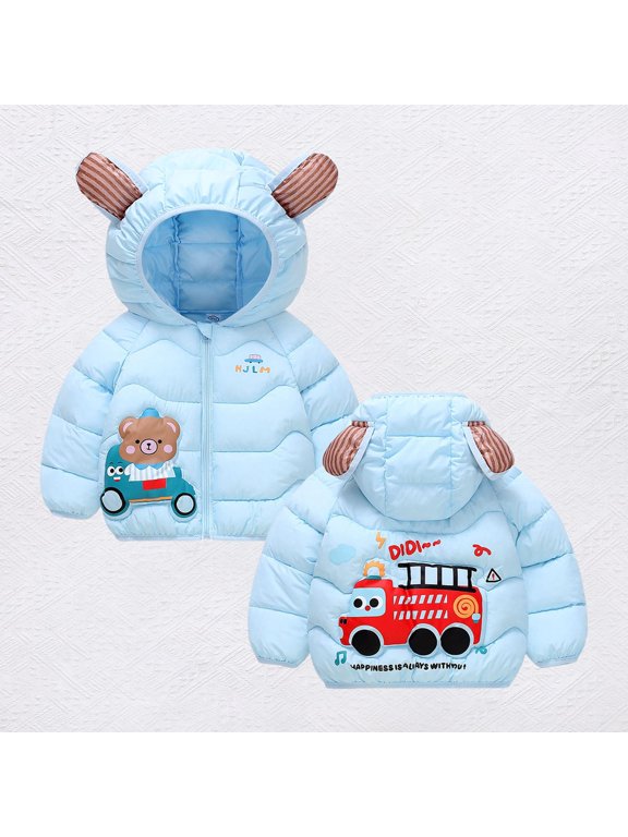 Toddler Bear Ear Hooded Puffer Jacket with Bear Badge, Cute Winter Coat with Pockets for Kids