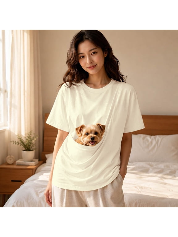 Unisex Large Pocket Short‑Sleeve T‑Shirt, Casual Loose Pullover Top with Big Kangaroo Pocket for Phone Snacks Daily Home Lounging Wear