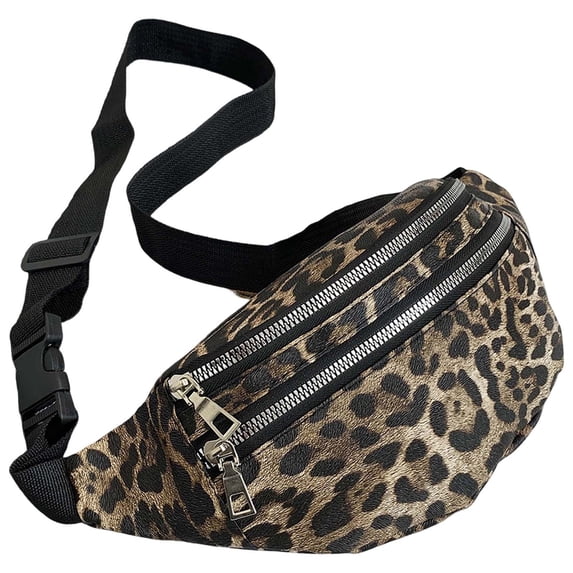 Uobin Unisex Leopard‑Print Fanny Pack, Water‑Resistant Multi‑Zipper Crossbody Chest Waist Bag, Adjustable Lightweight Sling Pouch for Casual Outdoor Daily Use