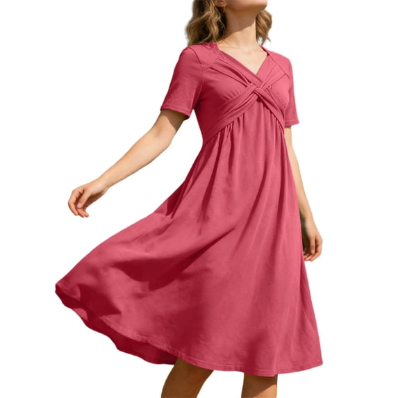 Uobin Women Casual Solid Short Sleeve Long Maxi Dress Lightweight Breathable Fashion Loose Dress with Pockets