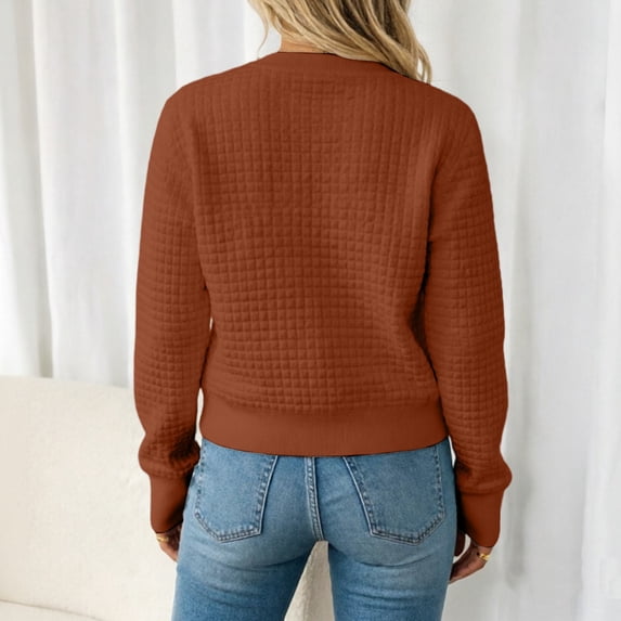 Uobin Women Cropped Bomber Jacket, Grid Waffle‑Textured Full Zip Long‑Sleeve Coat, Ribbed Cuff Hem Lightweight Fall Casual Outerwear