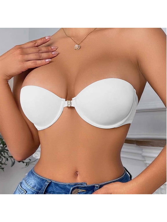 Women Half Cup Push-Up Bra for Small Bust, Invisible Anti- Strapless Bandeau, Underwire Bust Enhancing Brassiere for Wedding Gown Formal Dress, Multi Colors