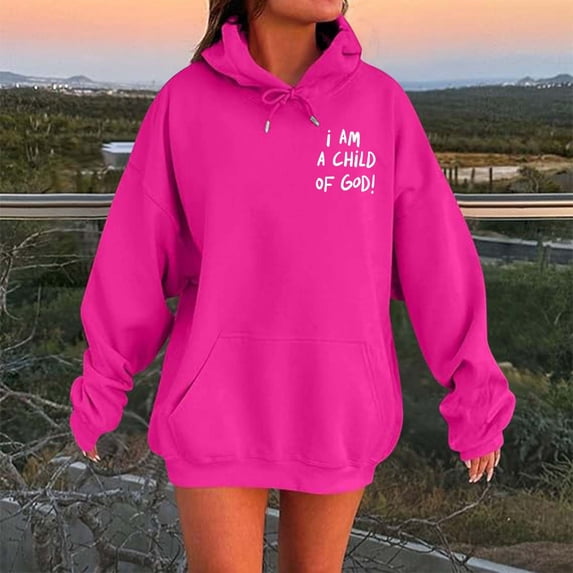 Uobin Women I Am A Child Of God Graphic Hoodie, Inspirational Christian Letter Print Pullover Sweatshirt, Casual Long Sleeve Hooded Top with Front Pocket