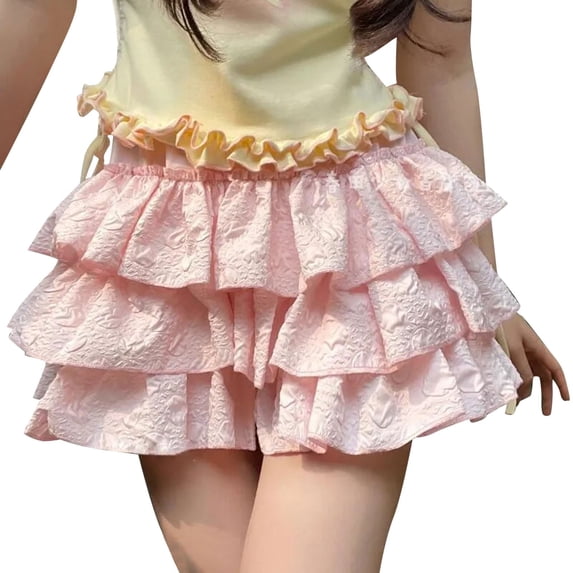 Uobin Women Layered Ruffle Shorts Y2K Bloomer Summer Elastic Waist Shorts Lace Booty Mini Girls Shorts Pettipants
