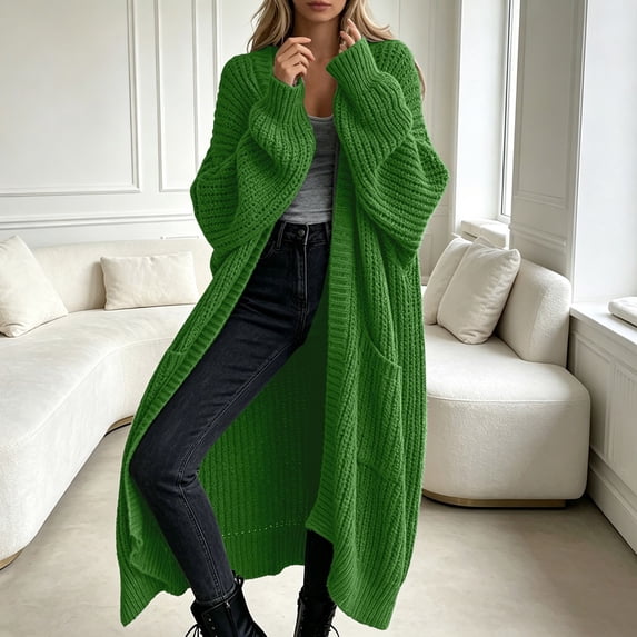Uobin Women Oversized Long Knit Cardigan, Open Front Sweater Coat Loose Casual Pocket Outerwear for Fall Winter
