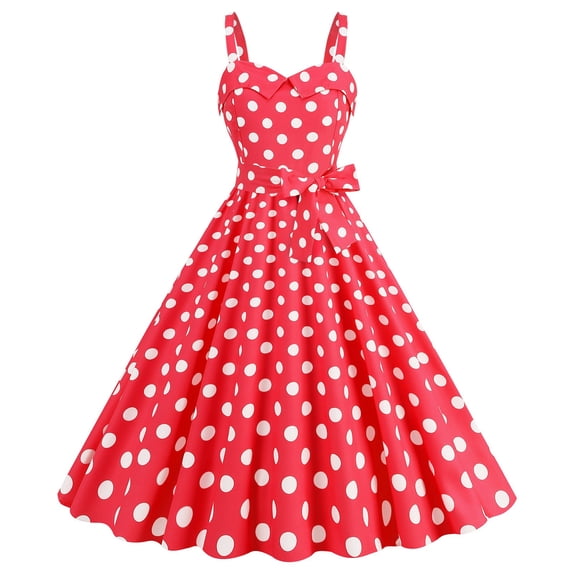 Uobin Women Vintage Polka Dot Print Cami Dress Elegant Formal Party Evening Midi Dress