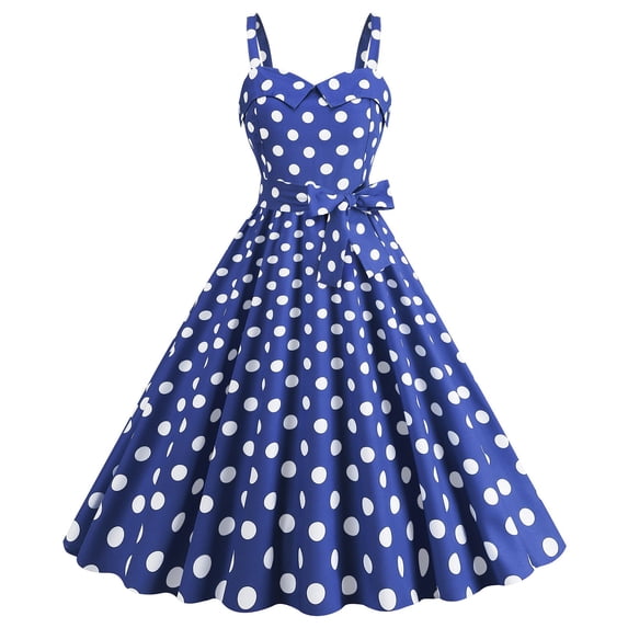 Uobin Women Vintage Polka Dot Print Cami Dress Elegant Formal Party Evening Midi Dress