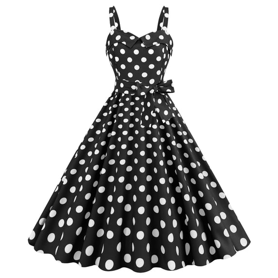 Uobin Women Vintage Polka Dot Print Cami Dress Elegant Formal Party Evening Midi Dress