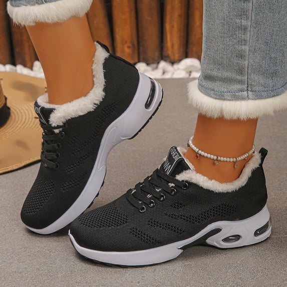 Uobin Women Winter Lace-Up Sneakers Warm Lined Thick Sole Casual Sports Shoes Fall Daily Wear