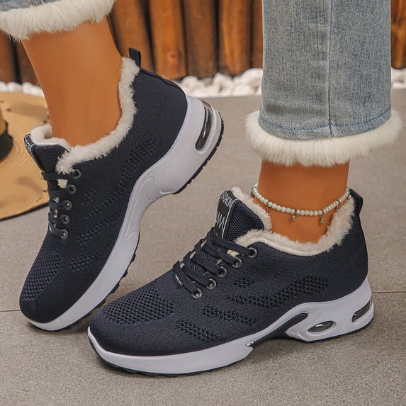 Uobin Women Winter Lace-Up Sneakers Warm Lined Thick Sole Casual Sports Shoes Fall Daily Wear