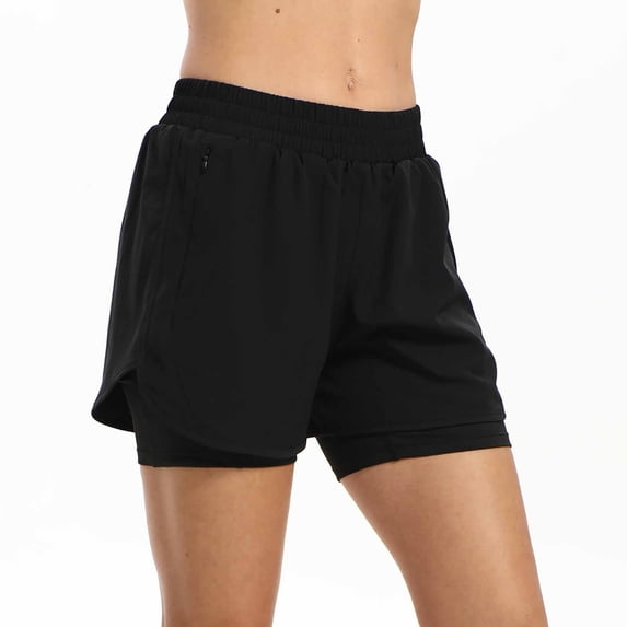 Uobin Women's 2 in 1 Running Shorts Quick Dry Athletic Gym Workout Shorts with Liner Phone Pockets